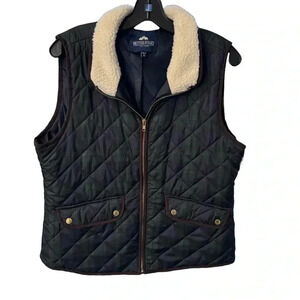 British Khaki Quilted Vest with Cream Collar